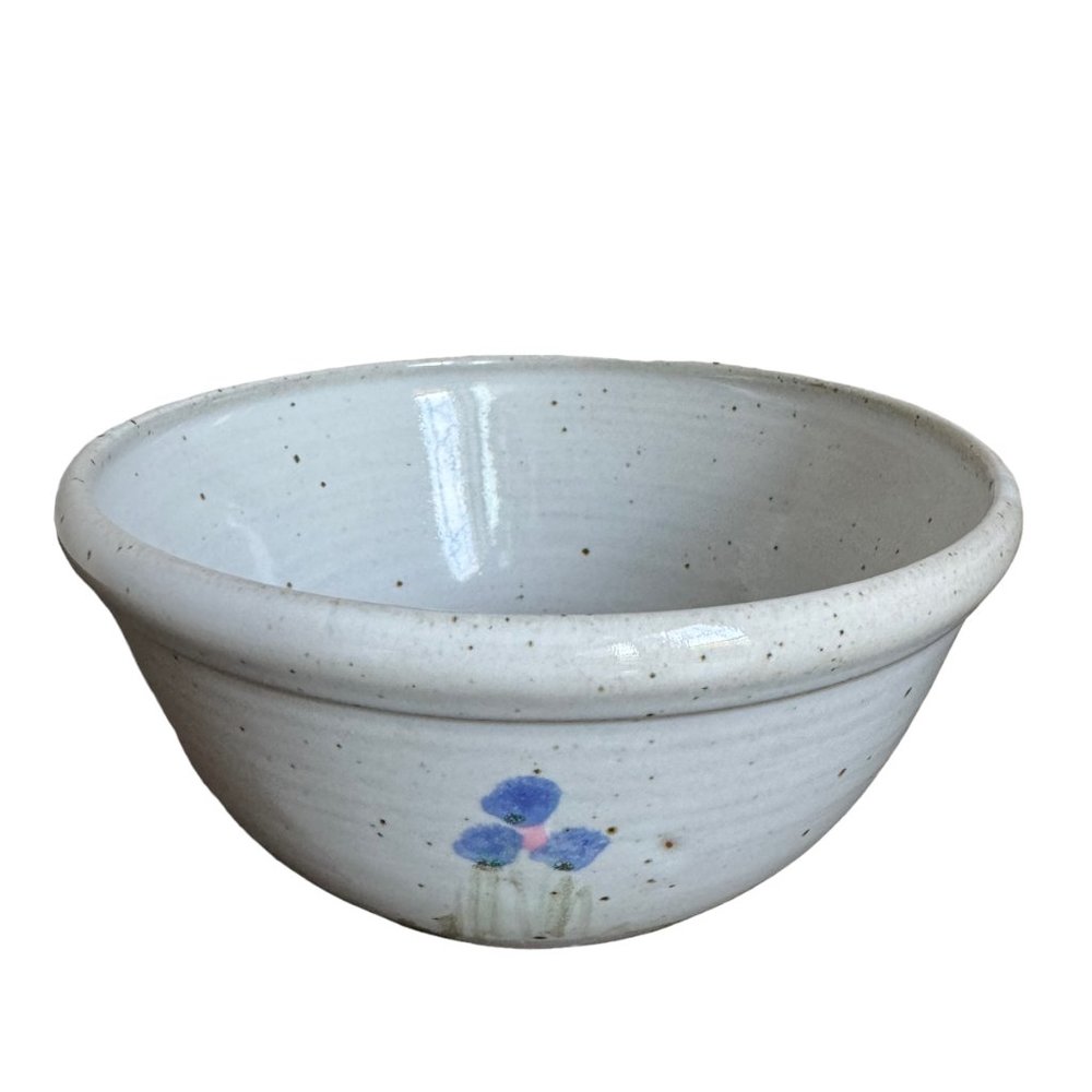 Studio Art Pottery Speckled Floral Stoneware Bowl Gray 7.5"D x 4" T